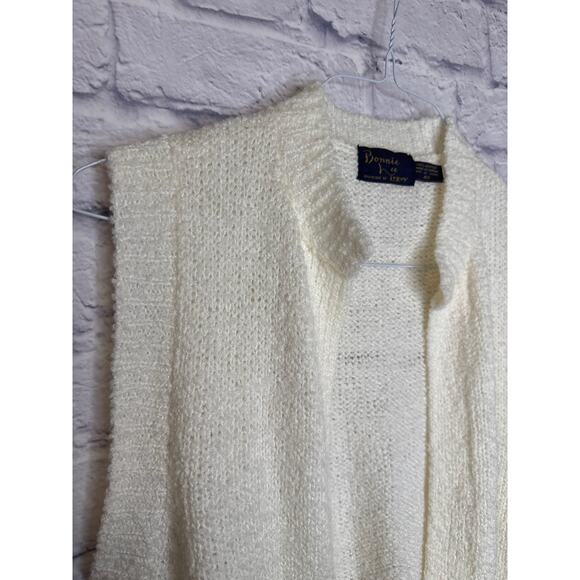 Bonnie Lee Vintage Ivory Knit Sleeveless Cardigan Sweater w/Pockets SZ SM-MED - Picture 3 of 5